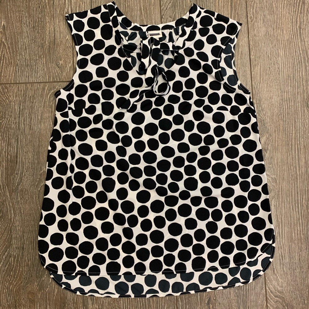 Merona Black & White Polka Dot Blouse Tie Detail